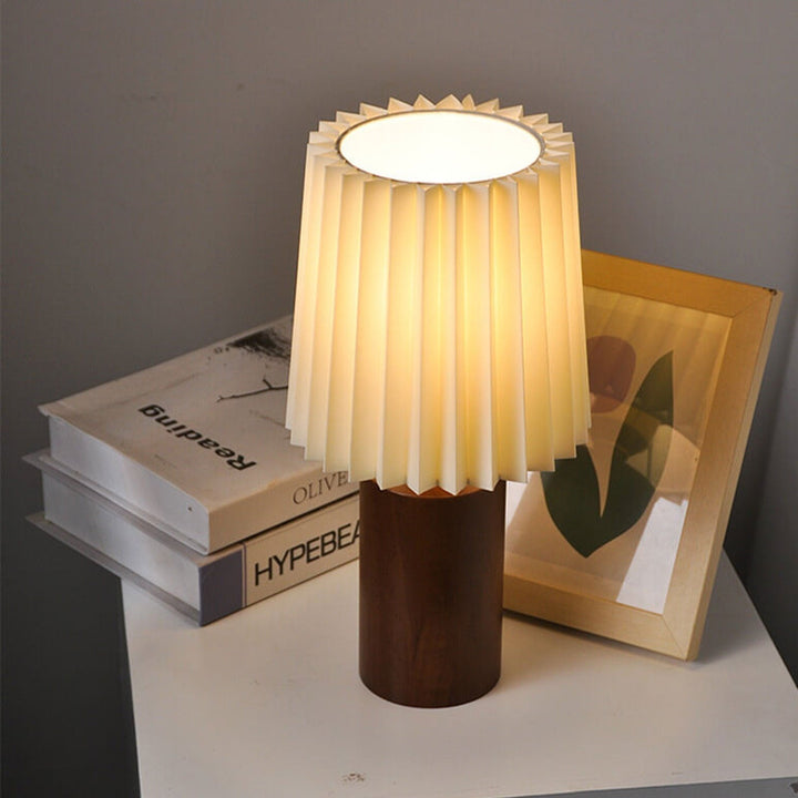 Vintage Koreańska Pleciona Kolumna Lampa Stołowa z Solidnym Drewnianym Stojakiem 1-Świetlna