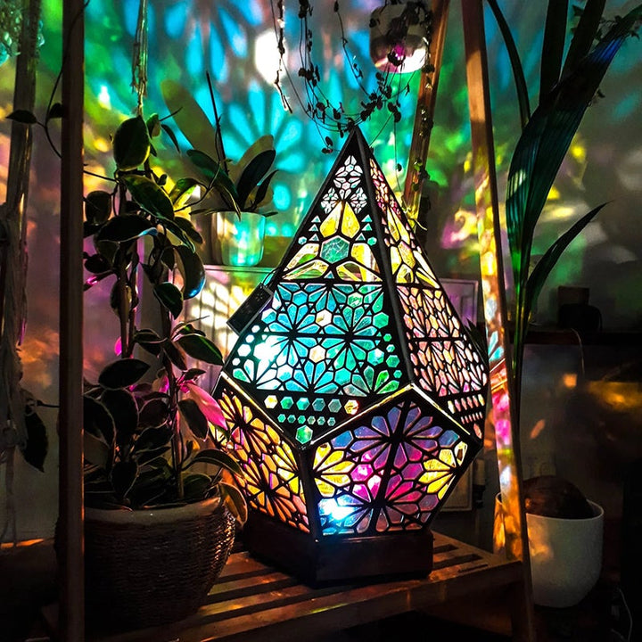 Bohemian Polar Star Wooden Floor Lamp, LED kolorowy projektor gwiazd |