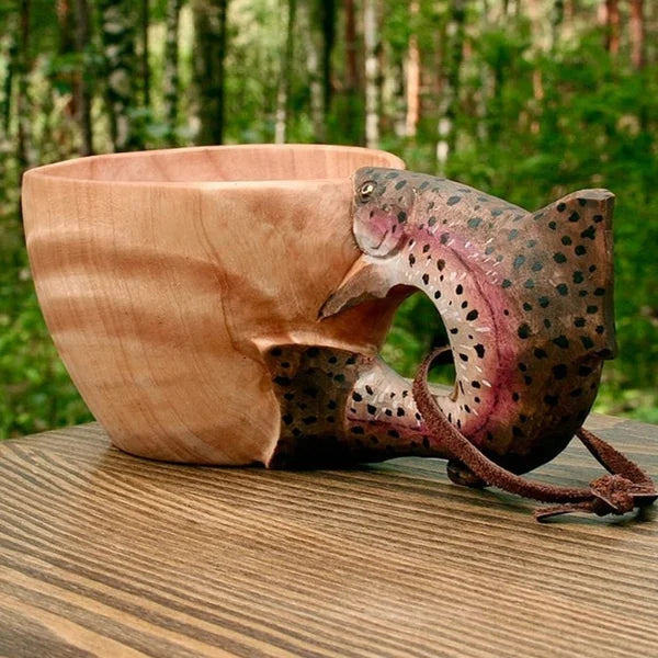 Drewniana Kubek - WildSip - Ręcznie Wykonany Design Zwierzęcy - Przygodowe Nawadnianie