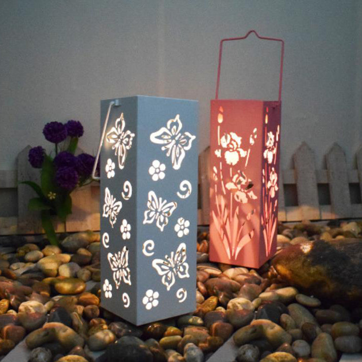 Słoneczna Lampa LED na Zewnątrz z Wzorem Motyla Róży, Kolumna Otwarta, Wodoodporna