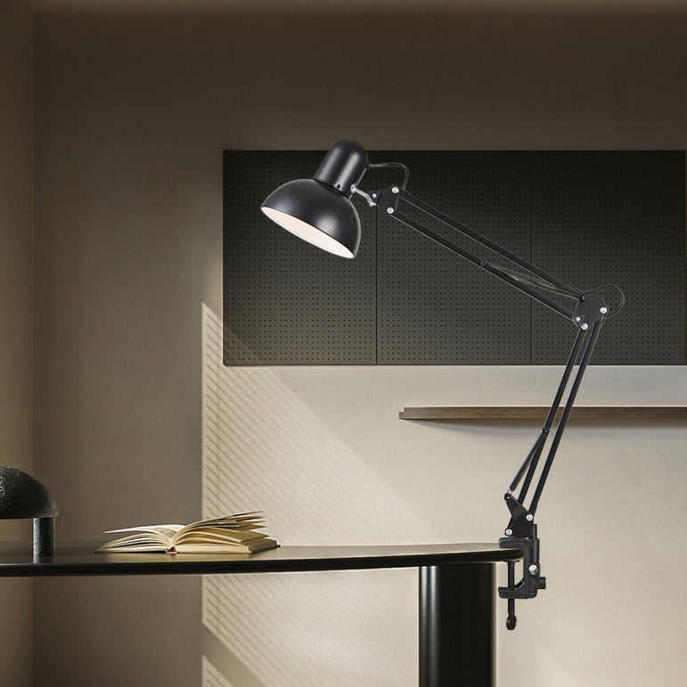 Nowoczesna minimalistyczna lampa stołowa z regulowanym ramieniem i klipsem wykonana z ABS z 1 źródłem światła do sypialni
