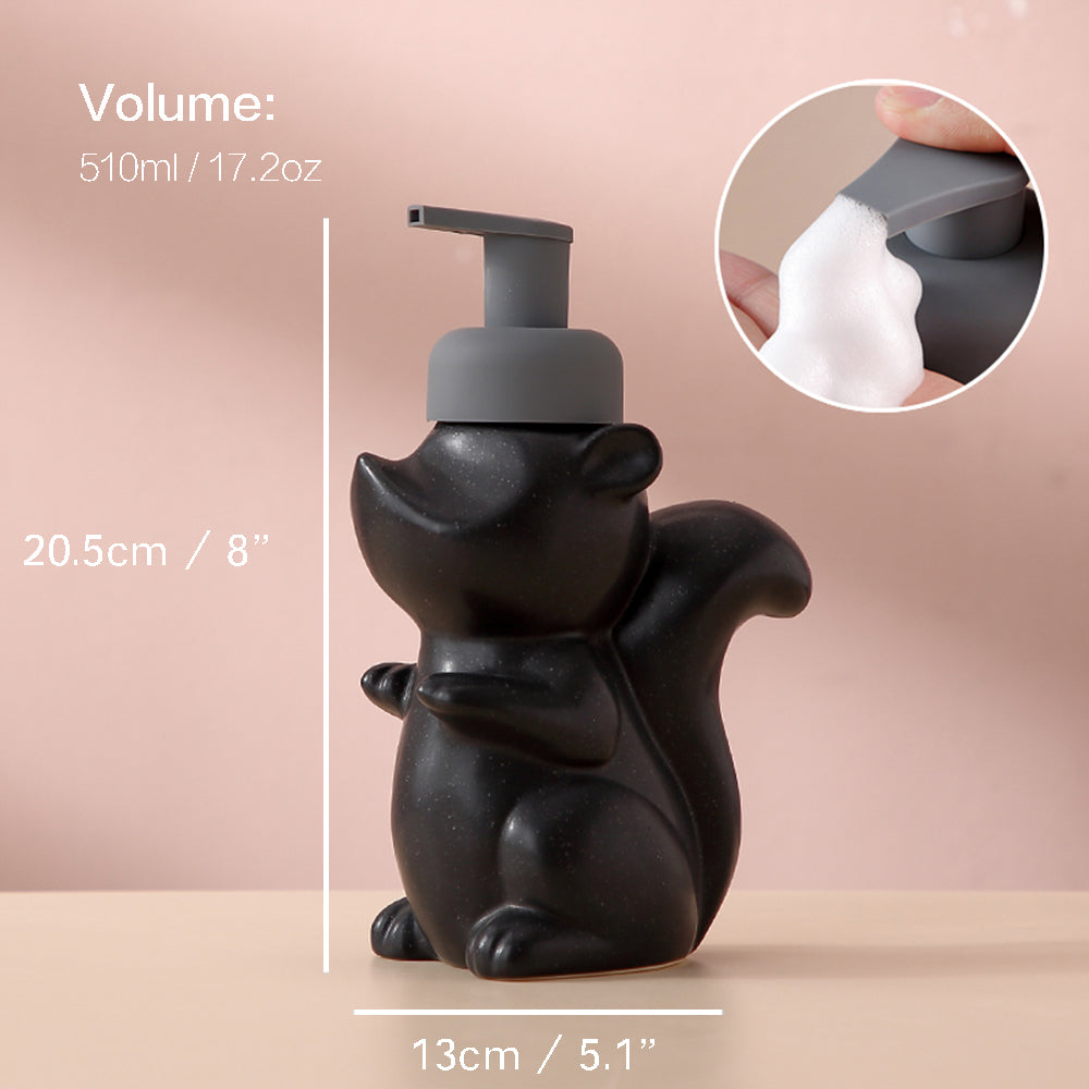 Ceramiczny dozownik do mydła, Pompka piankowa w kształcie wiewiórki, Butelka łazienkowa, Design zwierzęcy, Uzupełnialna wielokrotnego użytku pompka do lotionu do łazienki i kuchni, 510ml/17.2oz