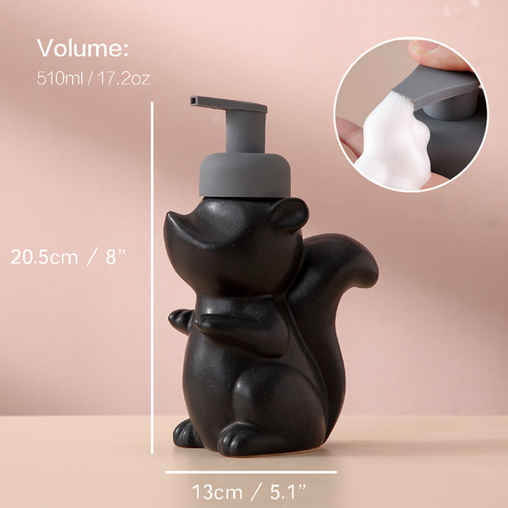 Ceramiczny dozownik do mydła, Pompka piankowa w kształcie wiewiórki, Butelka łazienkowa, Design zwierzęcy, Uzupełnialna wielokrotnego użytku pompka do lotionu do łazienki i kuchni, 510ml/17.2oz