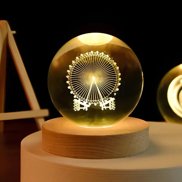 LED Nocna Lampa z Kryształową Sferą 3D