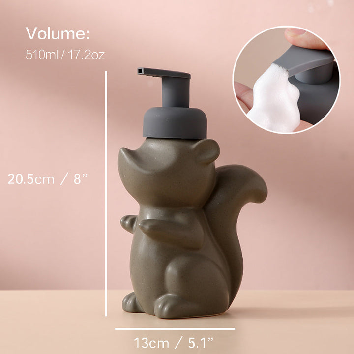 Ceramiczny dozownik do mydła, Pompka piankowa w kształcie wiewiórki, Butelka łazienkowa, Design zwierzęcy, Uzupełnialna wielokrotnego użytku pompka do lotionu do łazienki i kuchni, 510ml/17.2oz