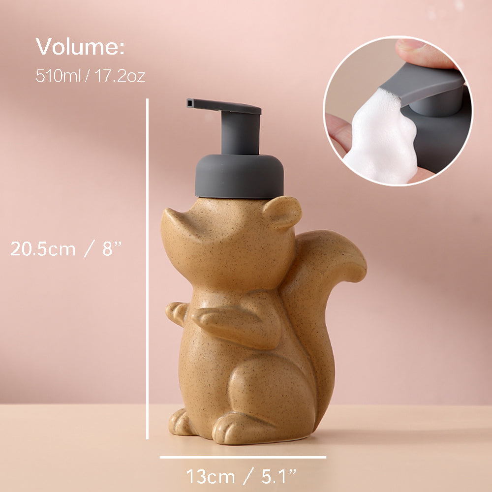 Ceramiczny dozownik do mydła, Pompka piankowa w kształcie wiewiórki, Butelka łazienkowa, Design zwierzęcy, Uzupełnialna wielokrotnego użytku pompka do lotionu do łazienki i kuchni, 510ml/17.2oz