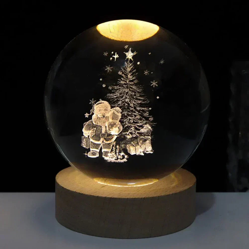 LED Nocna Lampa z Kryształową Sferą 3D