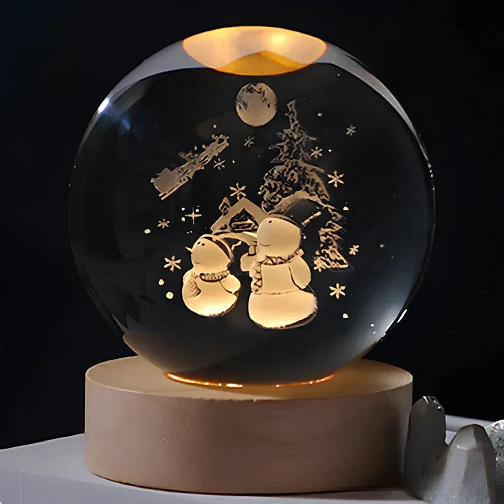 LED Nocna Lampa z Kryształową Sferą 3D