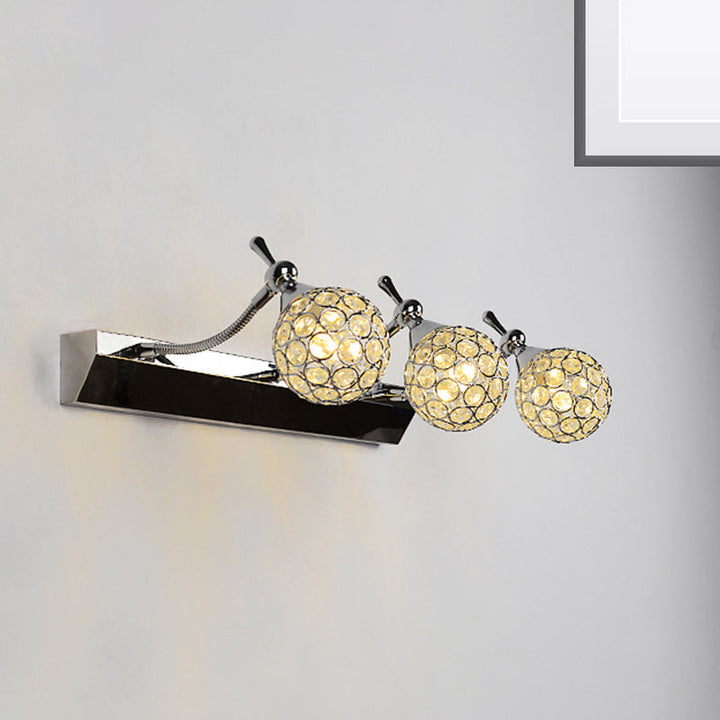 Nowoczesna Lampa Ścienna Orbit Sconces Stylowa Przezroczysta Kryształowa 3/4 Światła Czarna Powierzchnia Lusterka Kosmetycznego, Ciepłe/Białe Światło