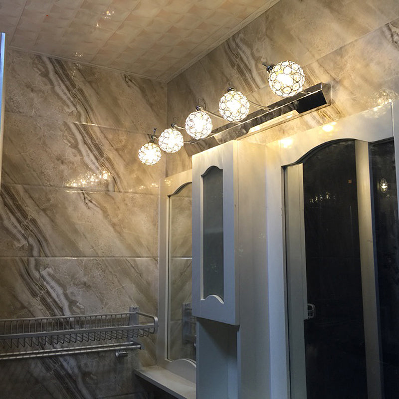 Nowoczesna Lampa Ścienna Orbit Sconces Stylowa Przezroczysta Kryształowa 3/4 Światła Czarna Powierzchnia Lusterka Kosmetycznego, Ciepłe/Białe Światło