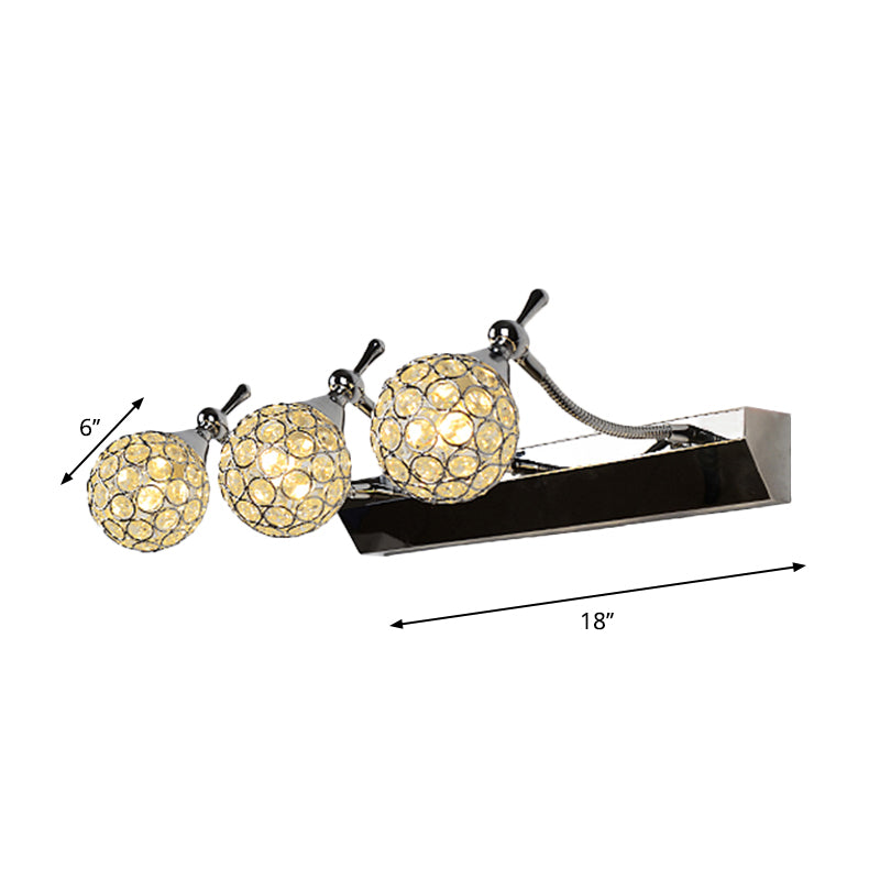 Nowoczesna Lampa Ścienna Orbit Sconces Stylowa Przezroczysta Kryształowa 3/4 Światła Czarna Powierzchnia Lusterka Kosmetycznego, Ciepłe/Białe Światło