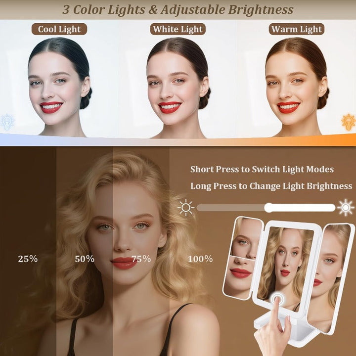 Lustro do makijażu LED w formacie tri-fold