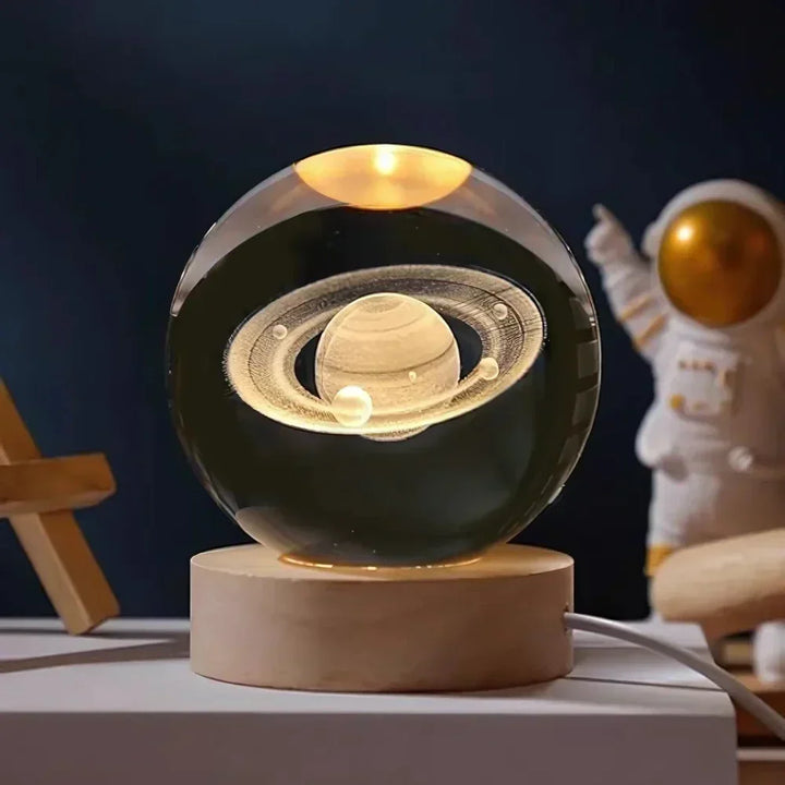LED Nocna Lampa z Kryształową Sferą 3D