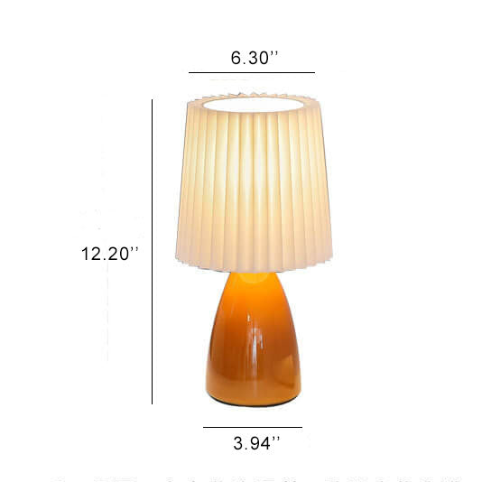 Skandynawska Retro Lampa Stołowa z Faldowanym Kloszem i Szklaną Bazą