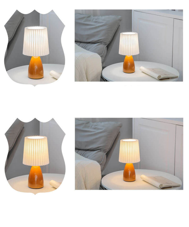 Skandynawska Retro Lampa Stołowa z Faldowanym Kloszem i Szklaną Bazą