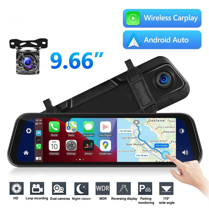 VisionMirror Pro – Lusterko samochodowe Ultra HD z kamerą i bezprzewodowym CarPlay oraz Android Auto