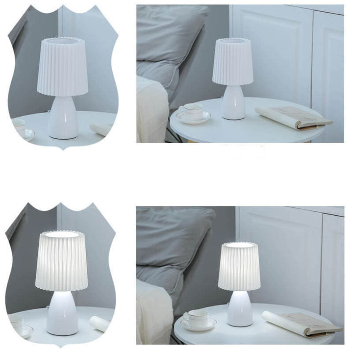 Skandynawska Retro Lampa Stołowa z Faldowanym Kloszem i Szklaną Bazą