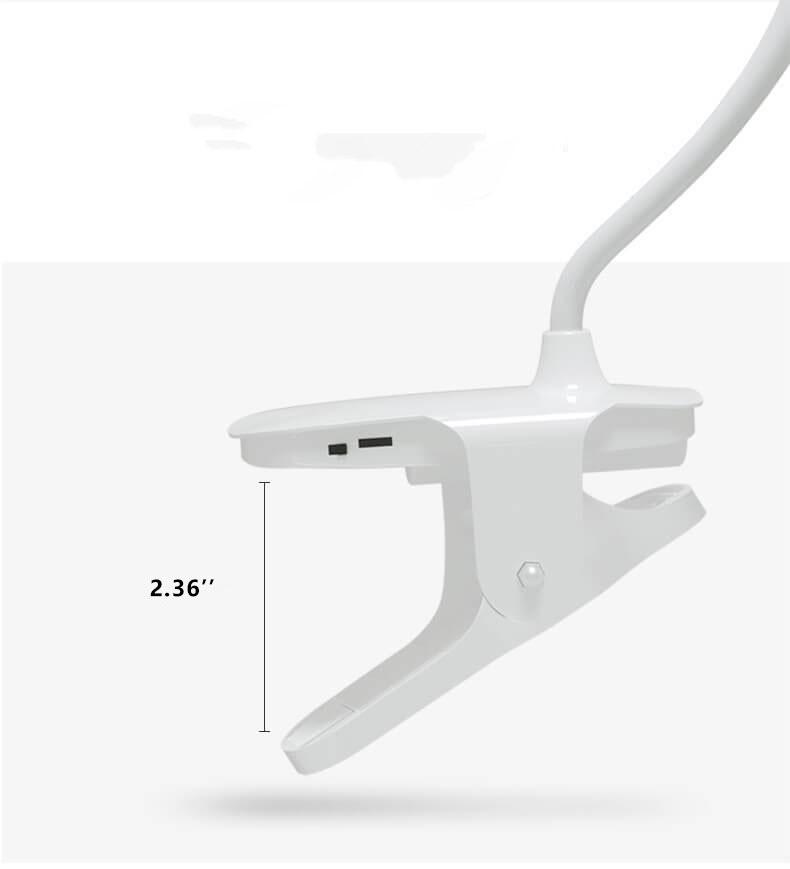 Prosta lampa biurkowa LED z klipsem, ładowana, Ochrona oczu, Nocna lampka