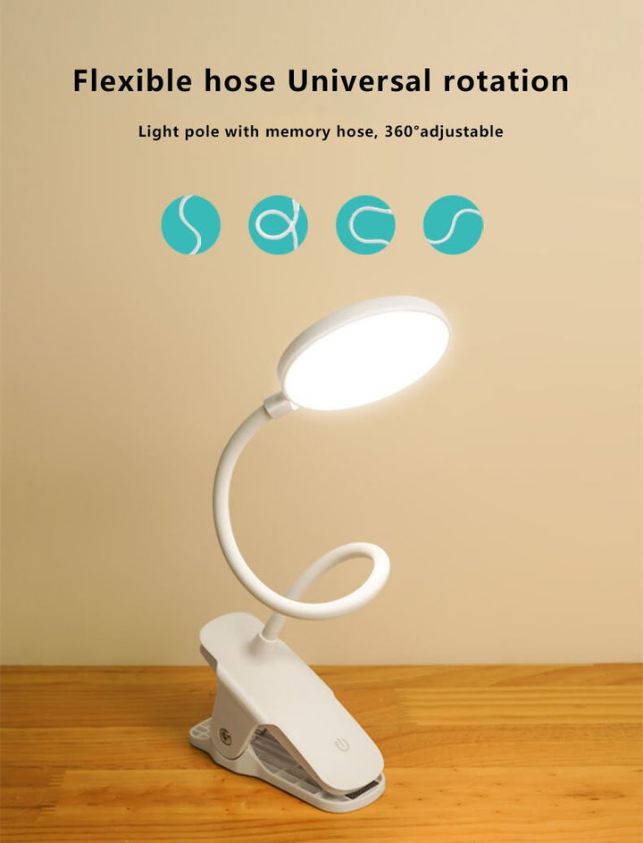 Prosta lampa biurkowa LED z klipsem, ładowana, Ochrona oczu, Nocna lampka