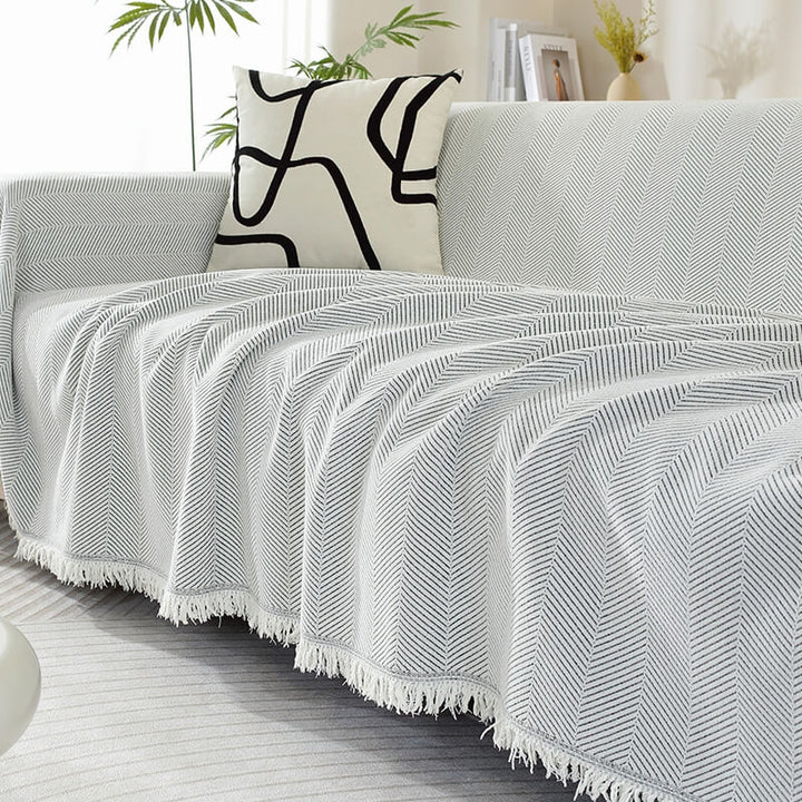 Koc Chenille w Wzór Herringbone z Frędzlami na Sofę