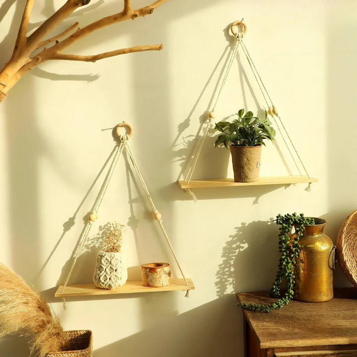 Półka ścienna – Drewno – Półki wiszące – Boho dekoracja wnętrz – Dekoracja pokoju