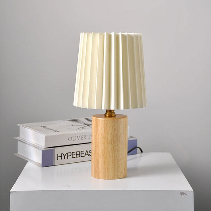 Vintage Koreańska Pleciona Kolumna Lampa Stołowa z Solidnym Drewnianym Stojakiem 1-Świetlna