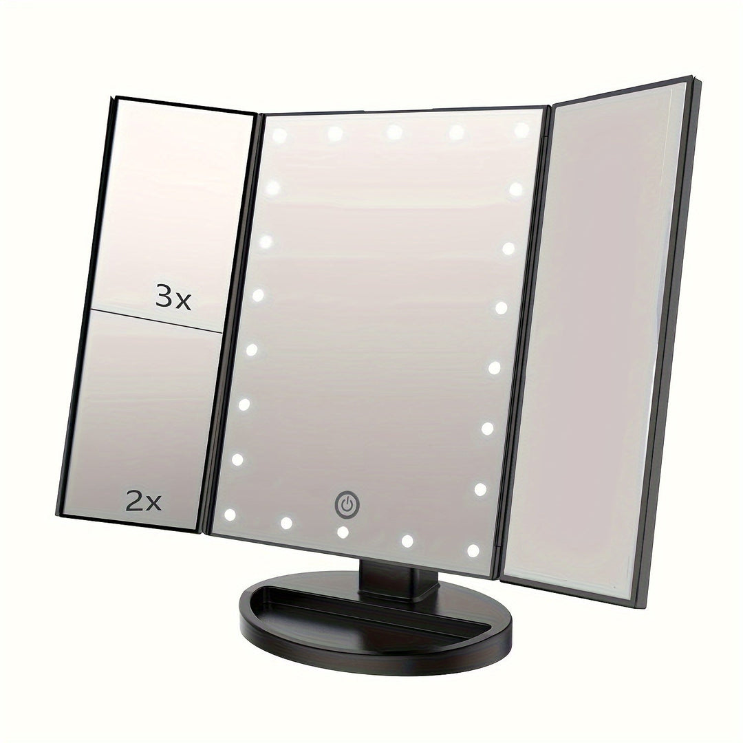 GlowMirror – Składane Lustro LED do Makijażu z Powiększeniem 3x/2x |