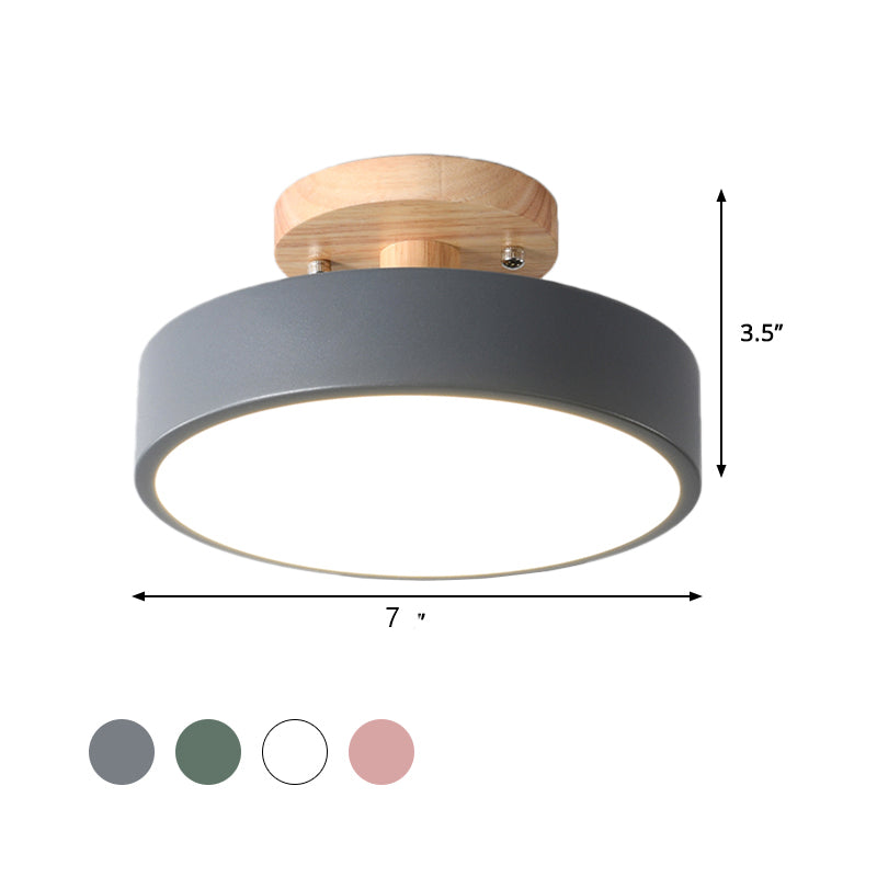 Skandynawska Lampa sufitowa LED z Drewna | Nowoczesny Kształt Bębna do Korytarzy i Wejść | Energooszczędne Oświetlenie