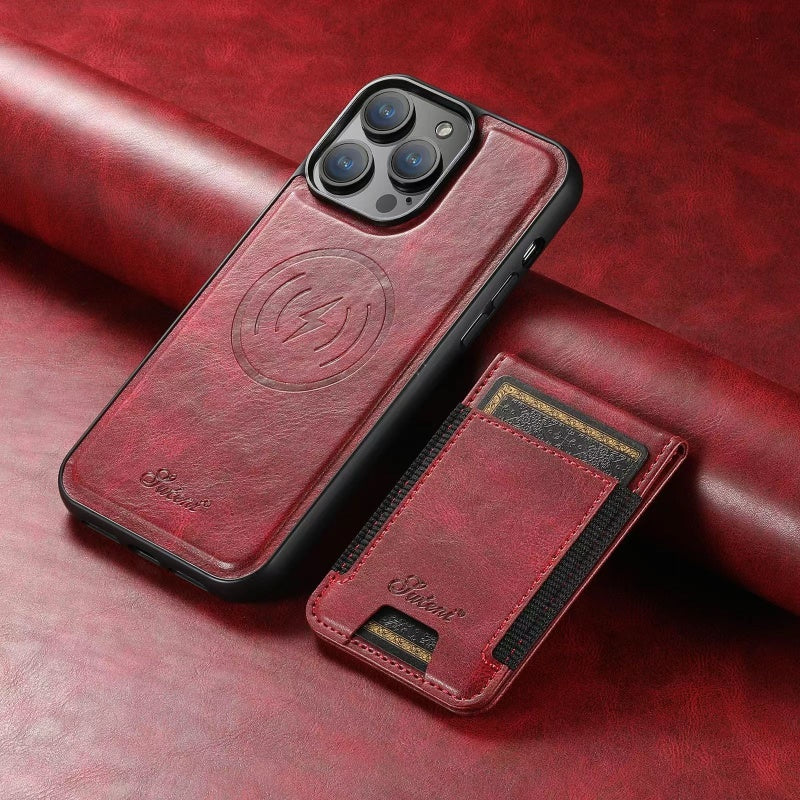 Etui skórzane LuxCase z miejscem na karty i stojakiem – Pasuje do iPhone |