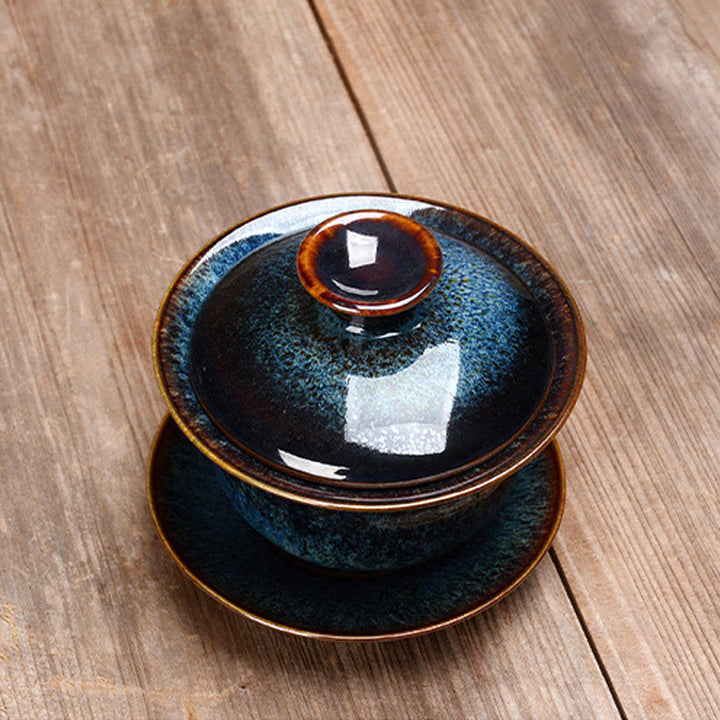 Wintage Kiln Ceramic Gaiwan Sancai Filiżanka do herbaty z talerzykiem i pokrywką
