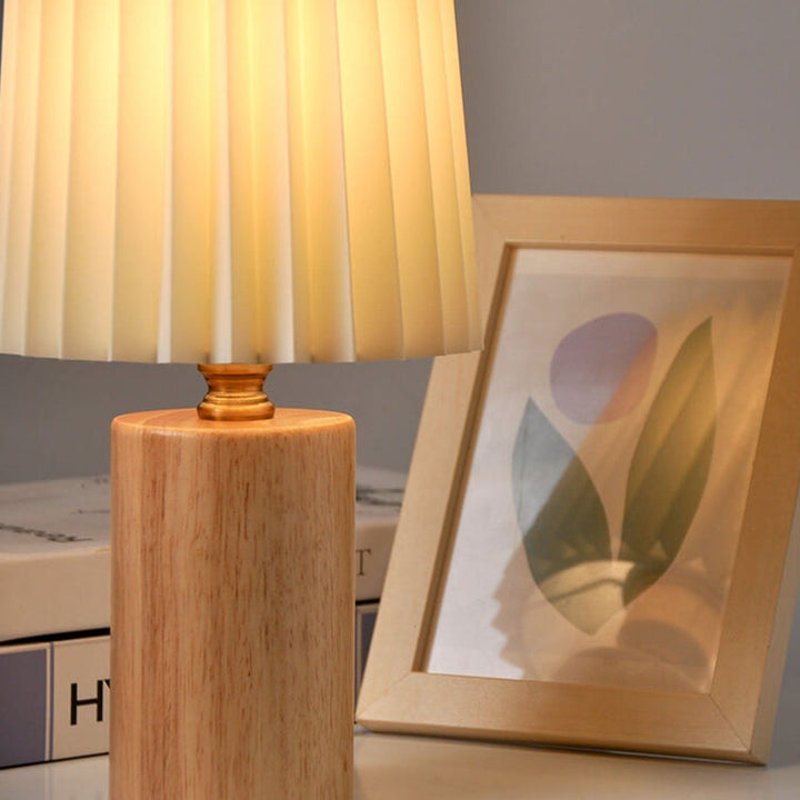 Vintage Koreańska Pleciona Kolumna Lampa Stołowa z Solidnym Drewnianym Stojakiem 1-Świetlna