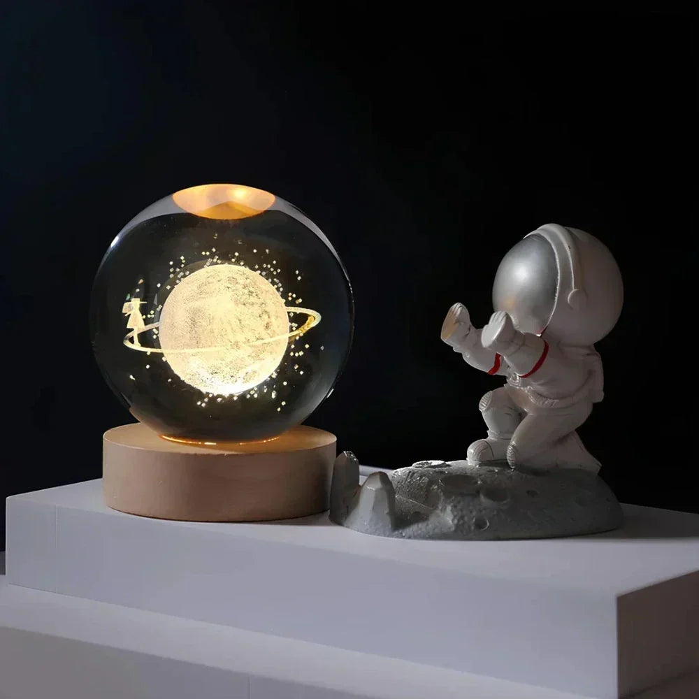 LED Nocna Lampa z Kryształową Sferą 3D