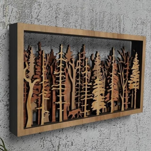 Dekoracja Ścienna - WoodForrest 3D - Czarująca Scena Leśna - Lis i Cień Drzewa