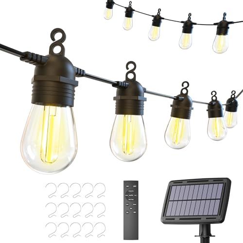 52FT Lampki Solarne na Sznurze do Użytku Zewnętrznego z Pilotem, Ciepła Biała