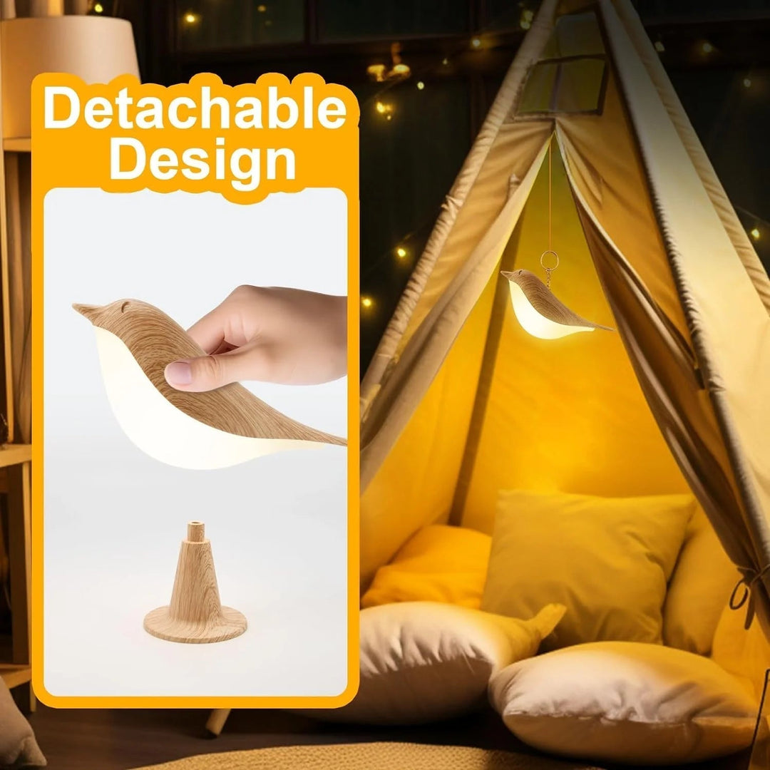 Lampka nocna z drewnianym ptakiem z kontrolą dotykową - Ładowalna lampka LED na stolik nocny