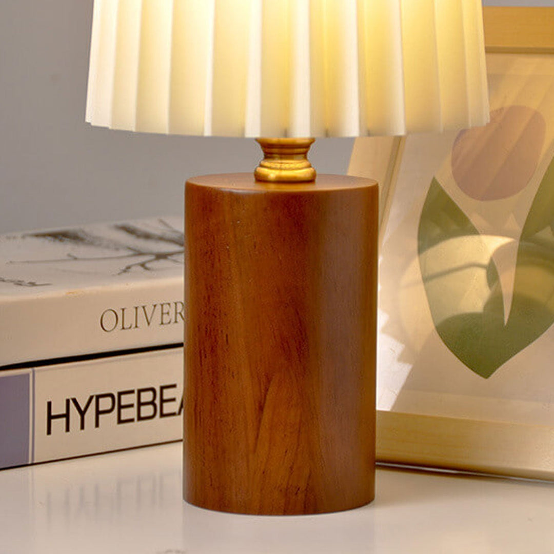Vintage Koreańska Pleciona Kolumna Lampa Stołowa z Solidnym Drewnianym Stojakiem 1-Świetlna