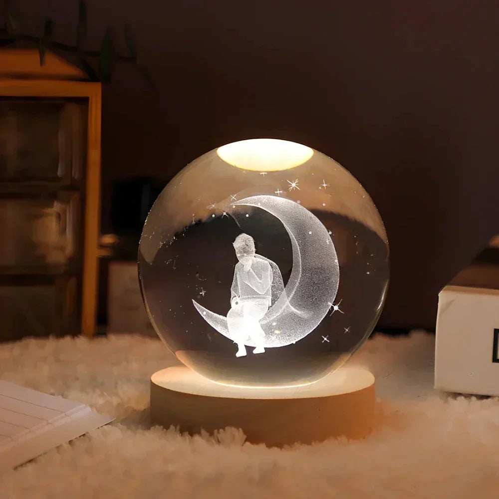 LED Nocna Lampa z Kryształową Sferą 3D