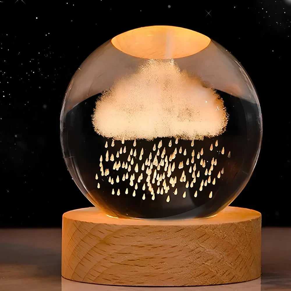 LED Nocna Lampa z Kryształową Sferą 3D