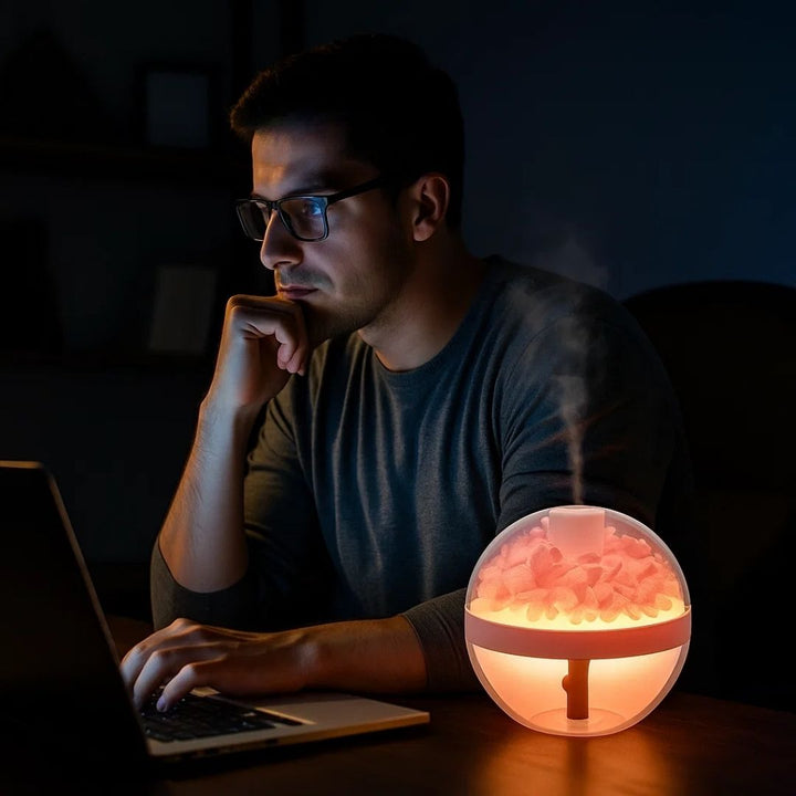 SereniGlow | Nawilżacz powietrza z dyfuzorem olejków eterycznych – Ultrasoniczna zimna mgła – Ładowanie przez USB – Nocna lampka LED do sypialni i pokoju dziecięcego