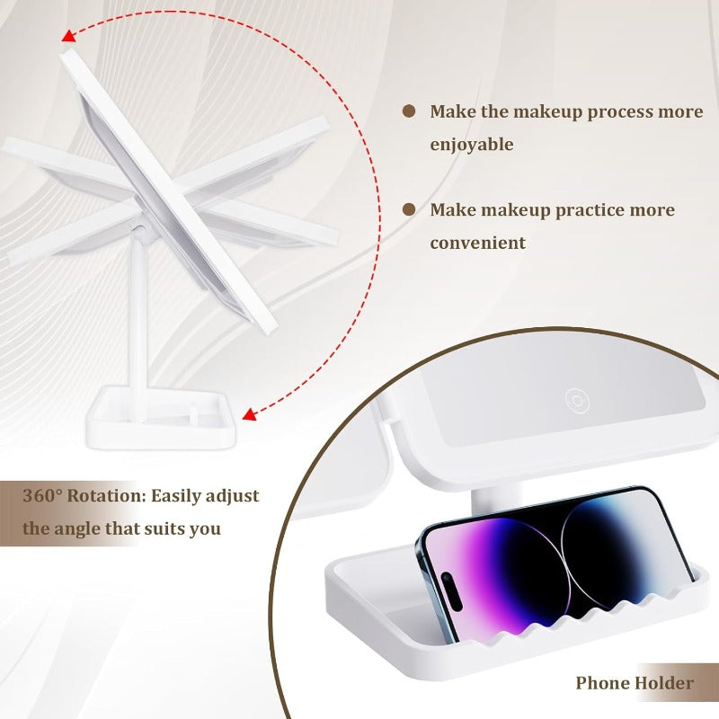 Lustro do makijażu LED w formacie tri-fold