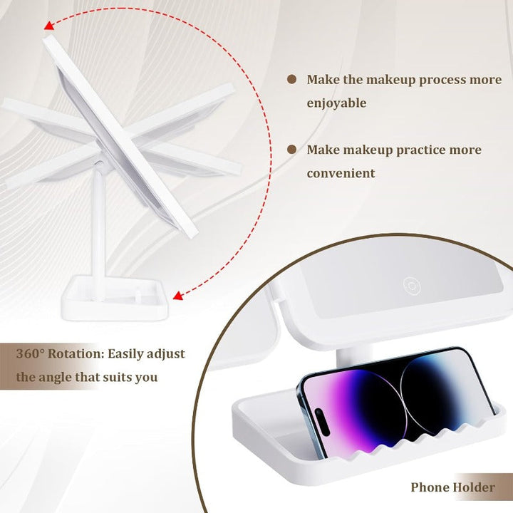 Lustro do makijażu LED w formacie tri-fold