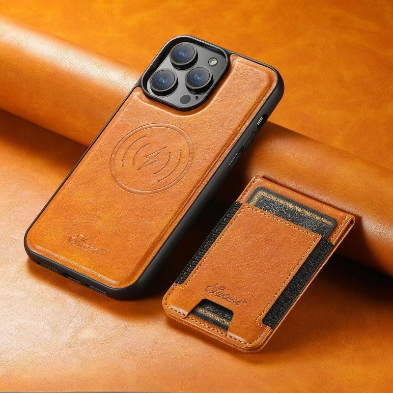 Etui skórzane LuxCase z miejscem na karty i stojakiem – kompatybilne z iPhone |
