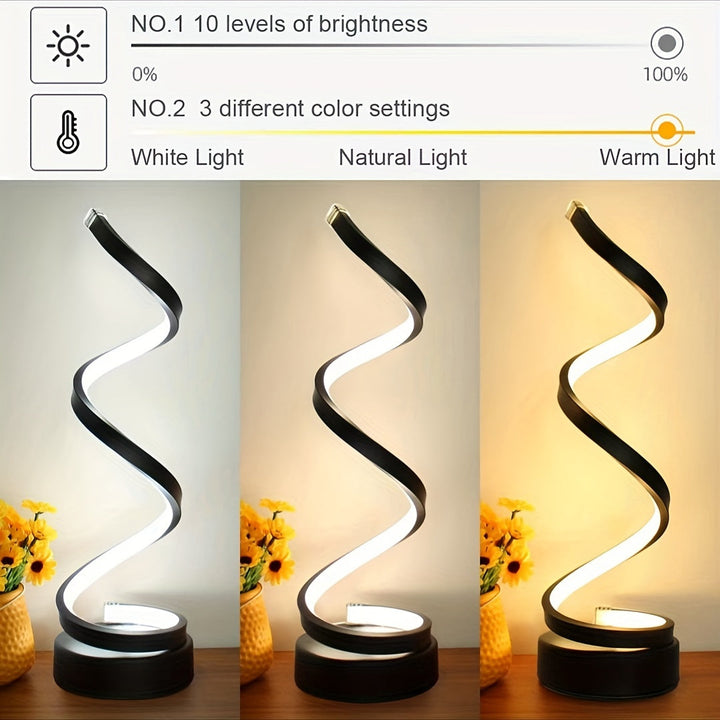 Nowoczesna Lampa Stołowa Spiralna – Kreatywna Lampa LED na Biurko z Łagodnym Ciepłym Światłem, Idealna do Sypialni, Salonu i Dekoracji Biura
