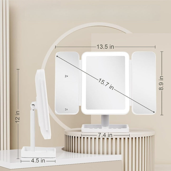 Lustro do makijażu LED w formacie tri-fold