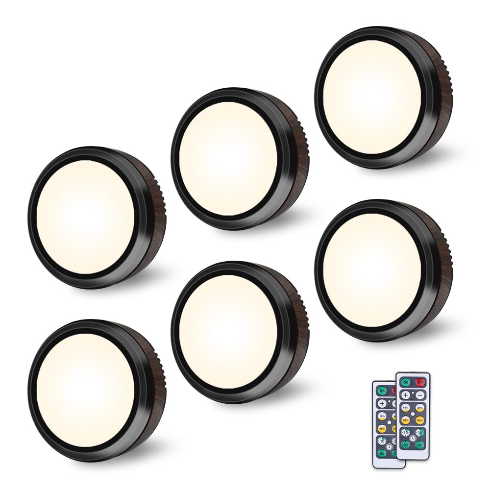 Lampka LED Puck z pilotem zdalnego sterowania LEASTYLE, dimmowalna, zasilana bateriami lampka pod szafkę - 6 sztuk Natural White