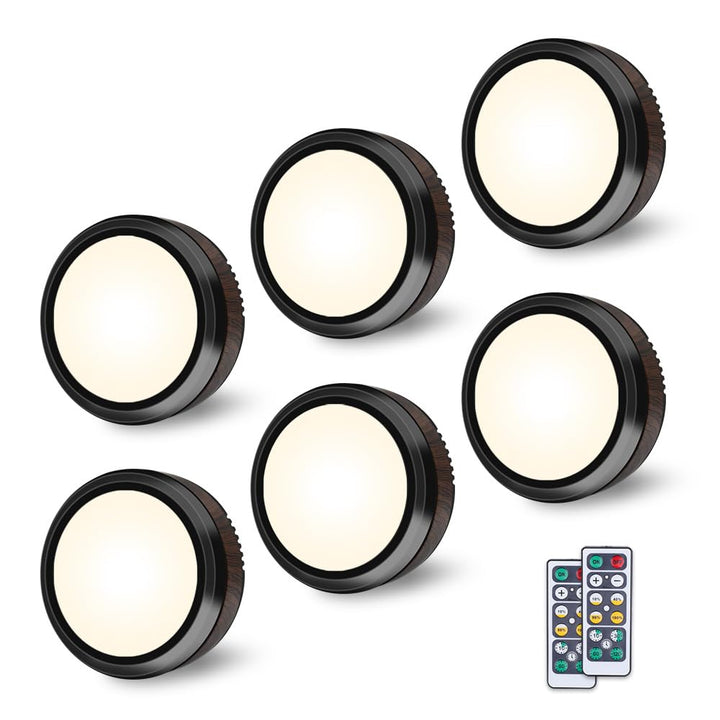 Lampka LED Puck z pilotem zdalnego sterowania LEASTYLE, dimmowalna, zasilana bateriami lampka pod szafkę - 6 sztuk Natural White
