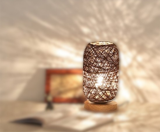 Lampa stołowa z drewna rattanowego