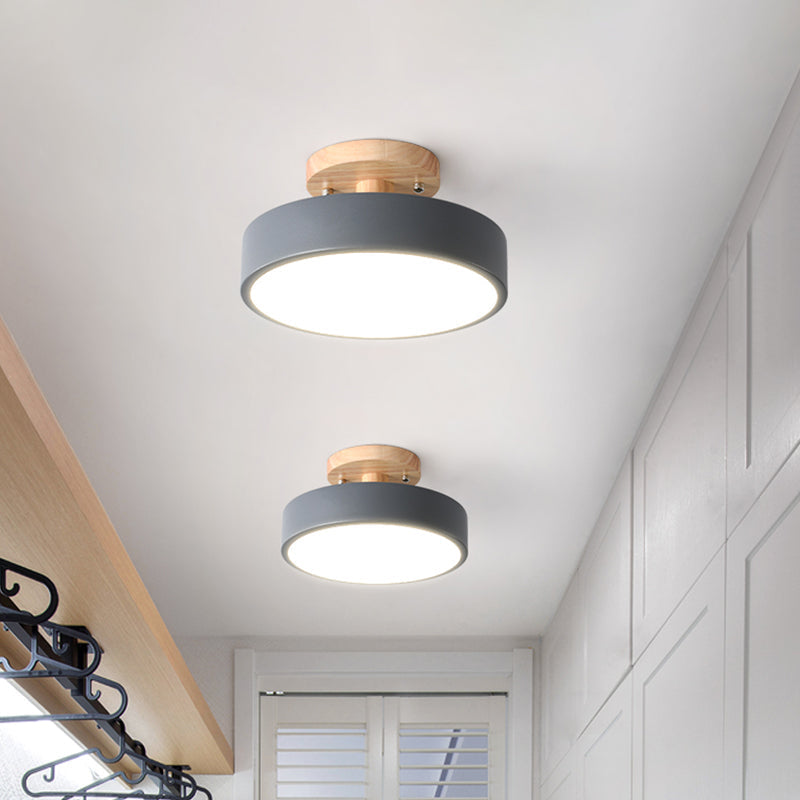 Skandynawska Lampa sufitowa LED z Drewna | Nowoczesny Kształt Bębna do Korytarzy i Wejść | Energooszczędne Oświetlenie