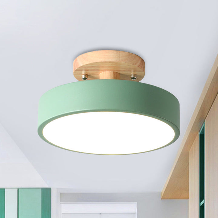 Skandynawska Lampa sufitowa LED z Drewna | Nowoczesny Kształt Bębna do Korytarzy i Wejść | Energooszczędne Oświetlenie