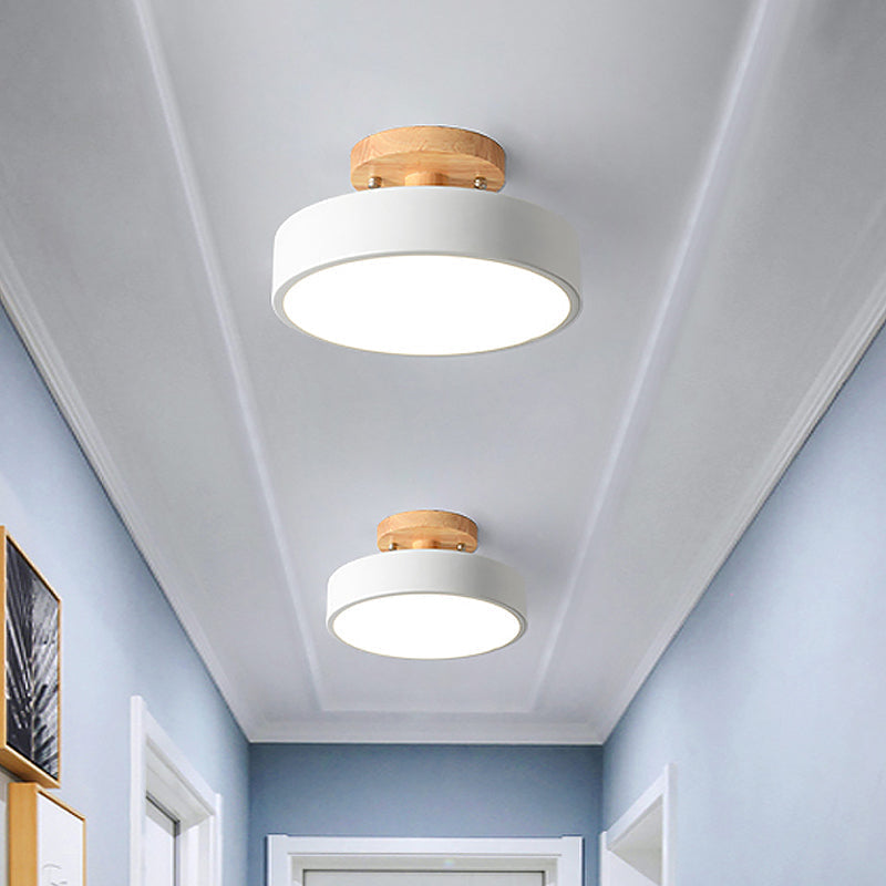 Skandynawska Lampa sufitowa LED z Drewna | Nowoczesny Kształt Bębna do Korytarzy i Wejść | Energooszczędne Oświetlenie